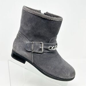 Vionic Women's Gray Suede Ankle Booties with Chain & Buckle Size 6 Casual